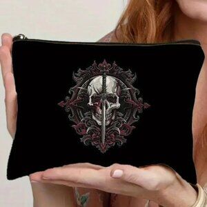 Cosmetic Bag Makeup Skull Sword Goth Punk Scene Clutch Pouch Travel Storage Rose